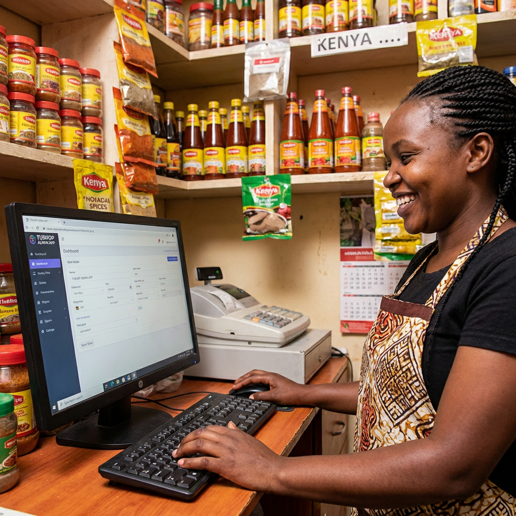 Seller at a Kenyan shop