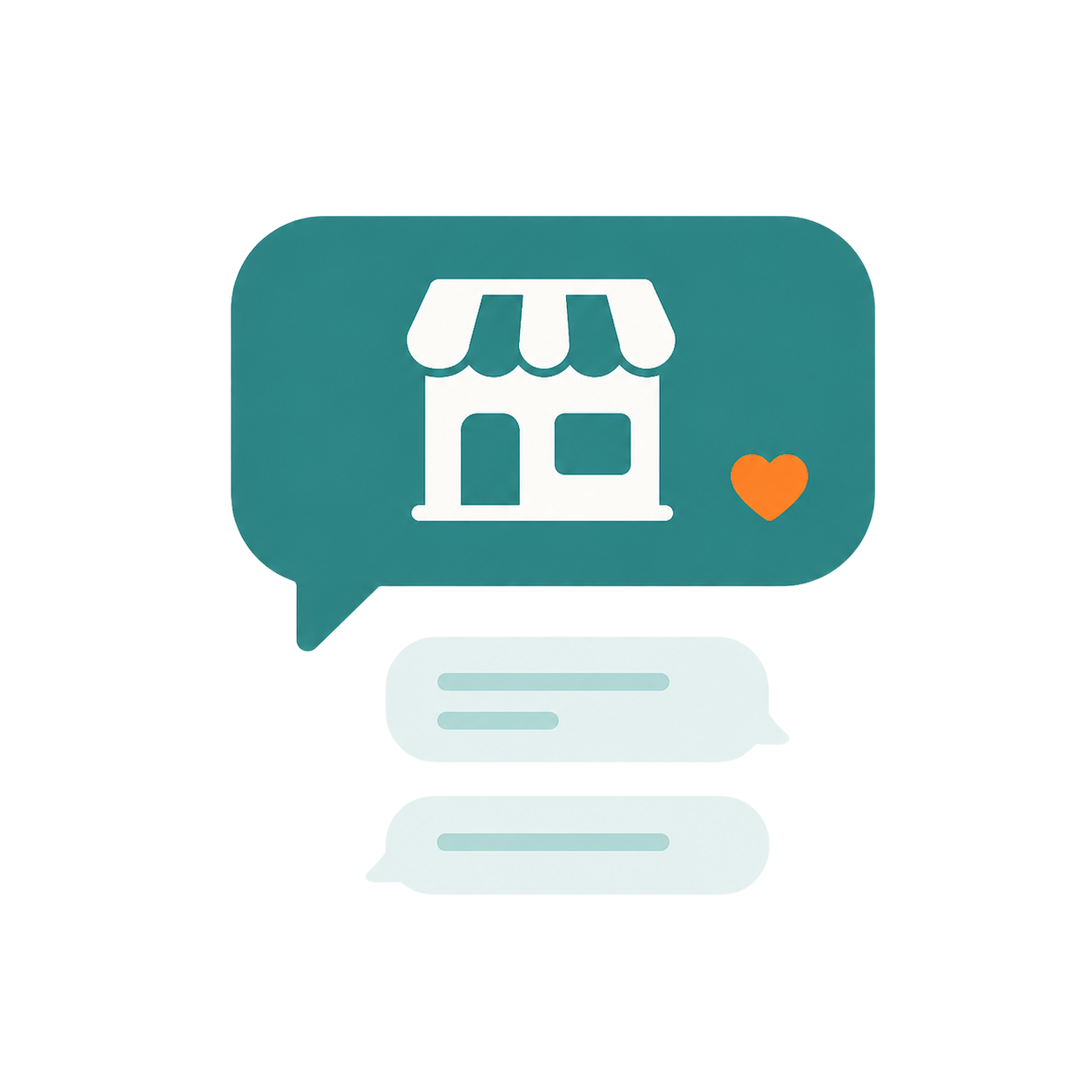 Illustration of a shareable seller storefront chat bubble with a heart icon